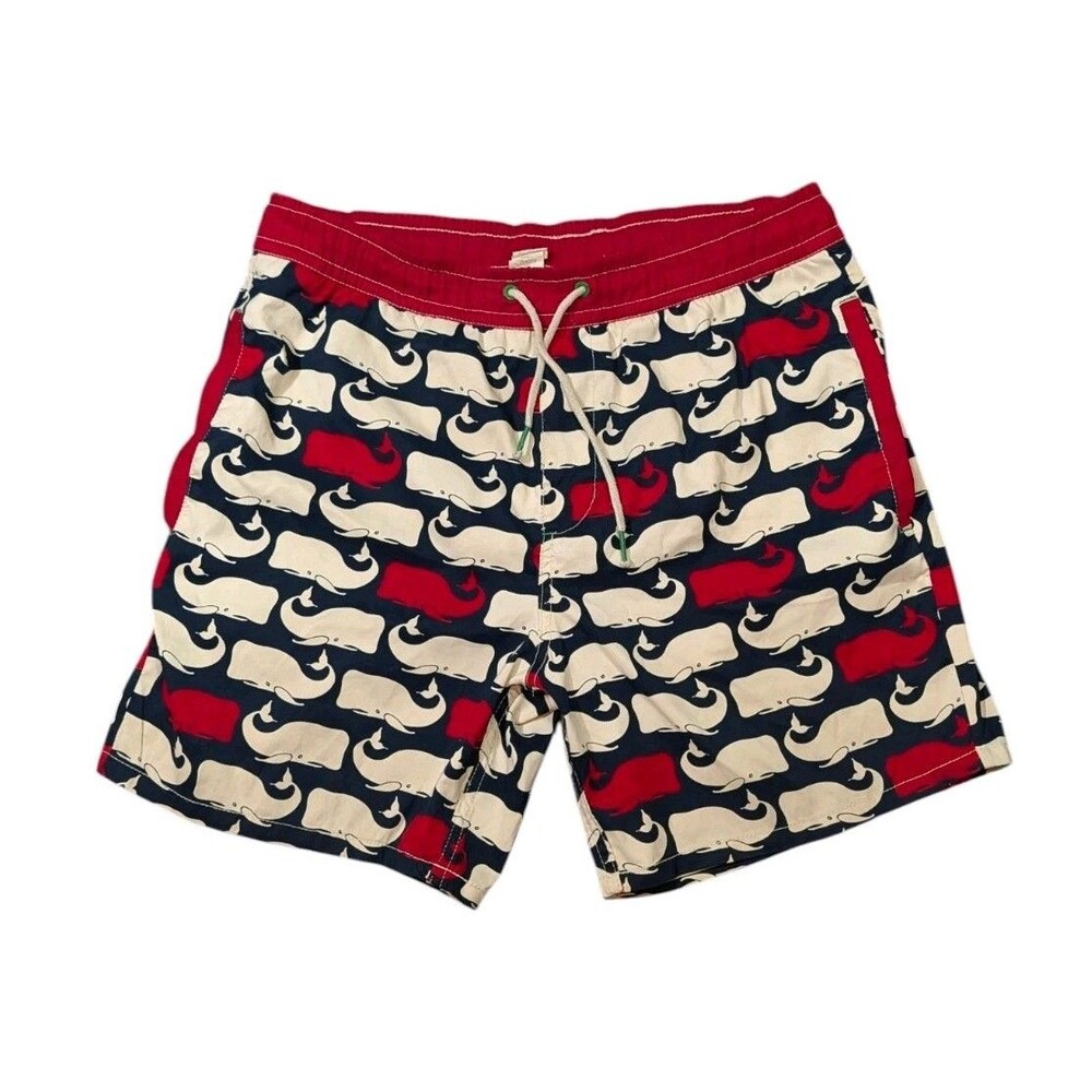 SPERRY Swim Trunks Men’s Whales Red/Navy/Ivory Lined Pockets Size Medium